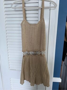 Maiyo Beige Crochet Romper with Decorative Waist Rings